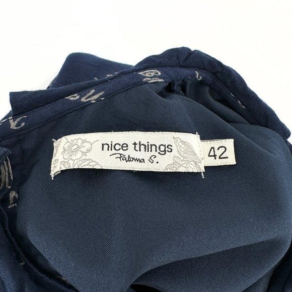 Nice Things Paloma S Navy Blue Short Sleeve Printed Ruffle Collar Midi Dress - Picture 6 of 8